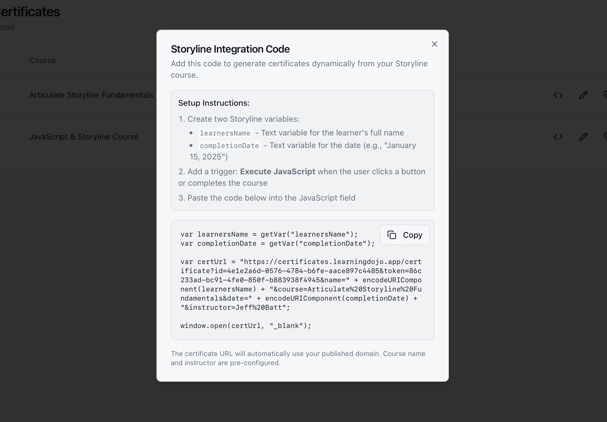 Certificates Feature