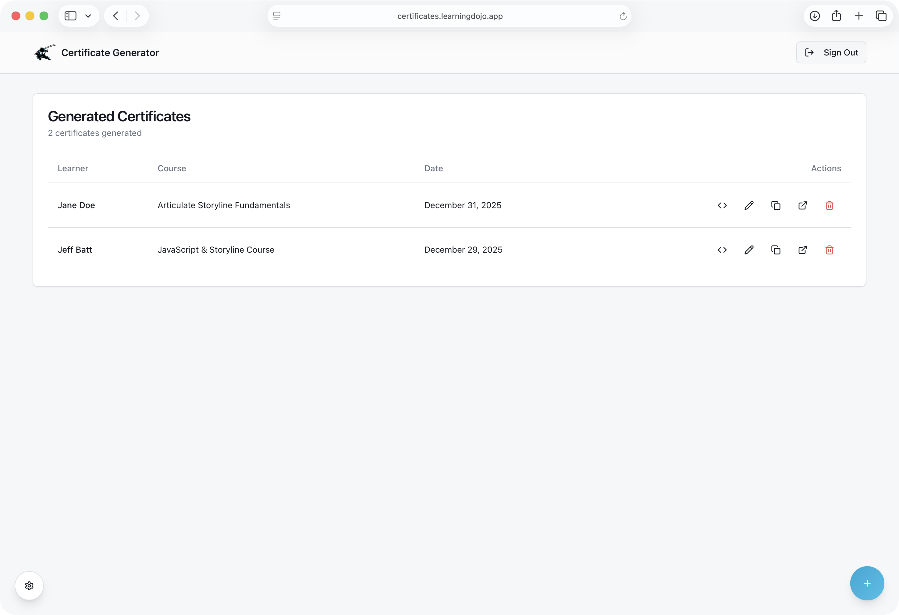 Certificates Tool Interface