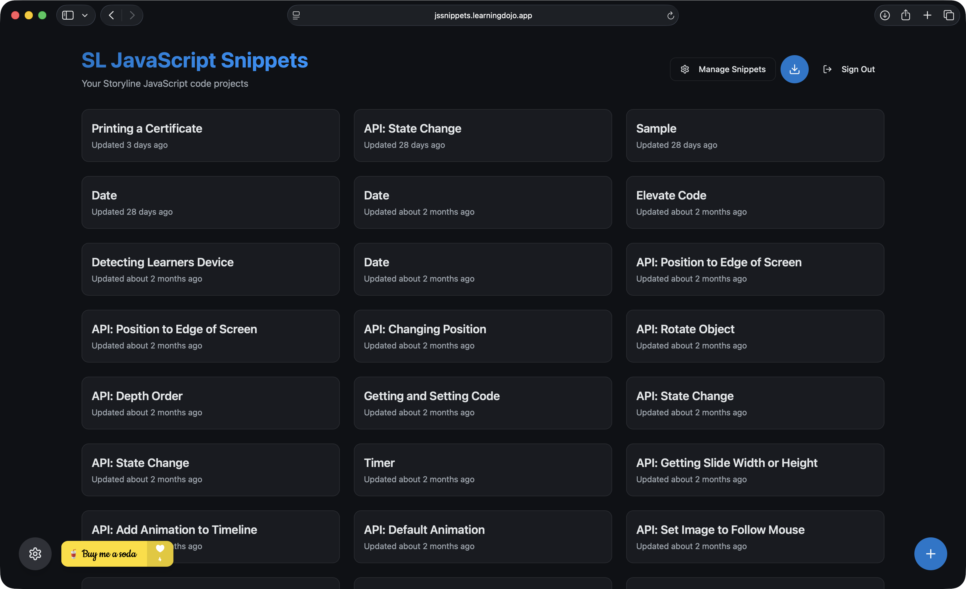JavaScript Snippets Tool Interface